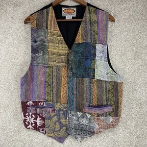 VTG Indie Unisex Paragraff Vest Lg Abstract Patchwork Primitive Design Festival